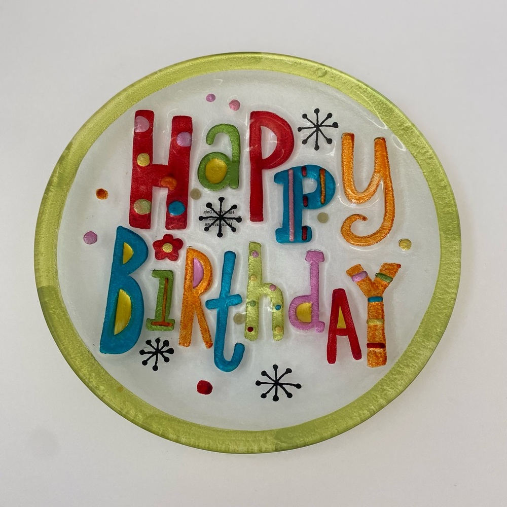 Demdaco Silvestri Glass Fusion Happy Birthday Plate By Lori Siebert 11” Round
